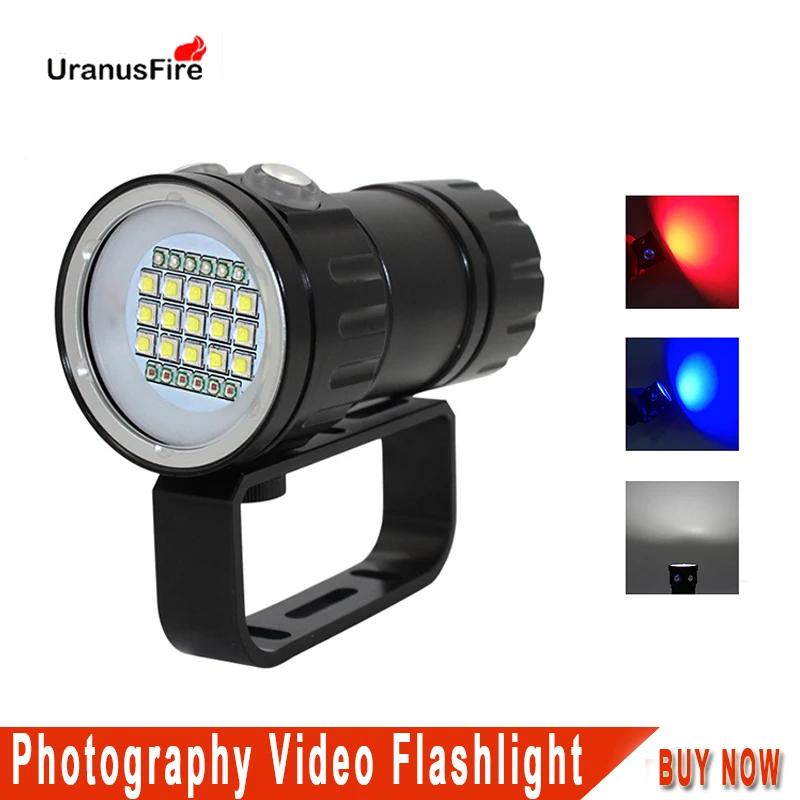 Lampe de poche de plongée sous-marine LED, lumière bleue, blanche, rouge, caméra vidéo de photograph