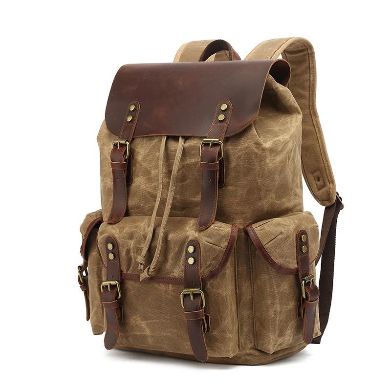 Sac à dos en toile de cire d'huile pour femmes, sac de voyage Vintage étanche de grande capacité, Mo