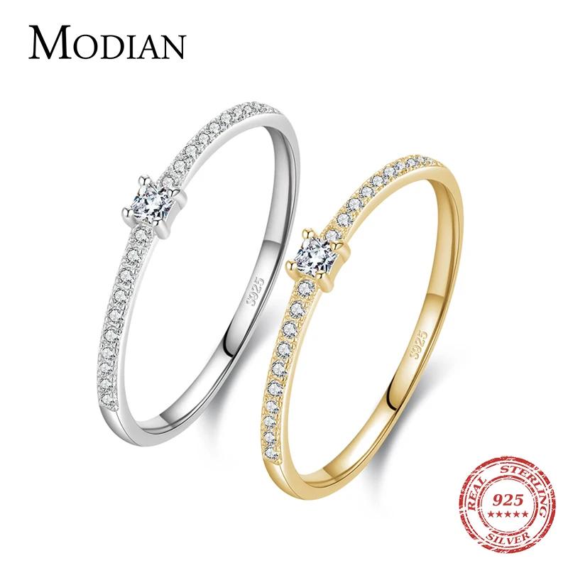 Modian 2021 réel 925 en argent Sterling Simple carré clair CZ charme couleur or bagues pour les femm