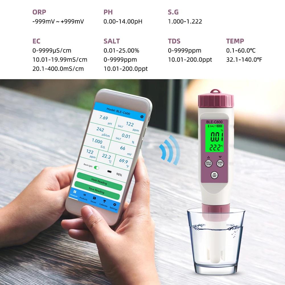 7 en 1 Temp ORP EC TDS salinité S.G PH mètre en ligne testeur de qualité de l'eau à dents bleues con