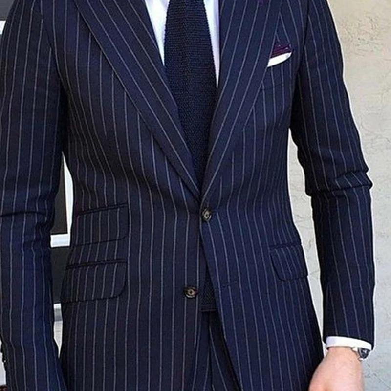 Costume 2 pièces à fines rayures pour hommes, coupe cintrée pour mariage formel, smoking, revers cra