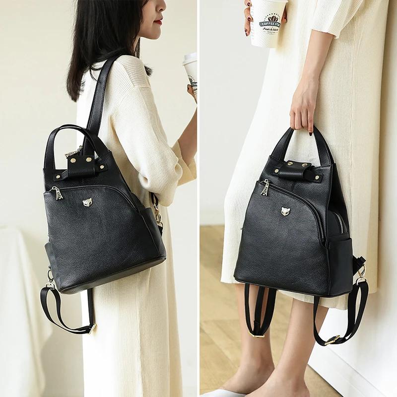 FOXER marque femmes Style sac à dos femme en cuir véritable + microfibre sac à dos fille sac d'école