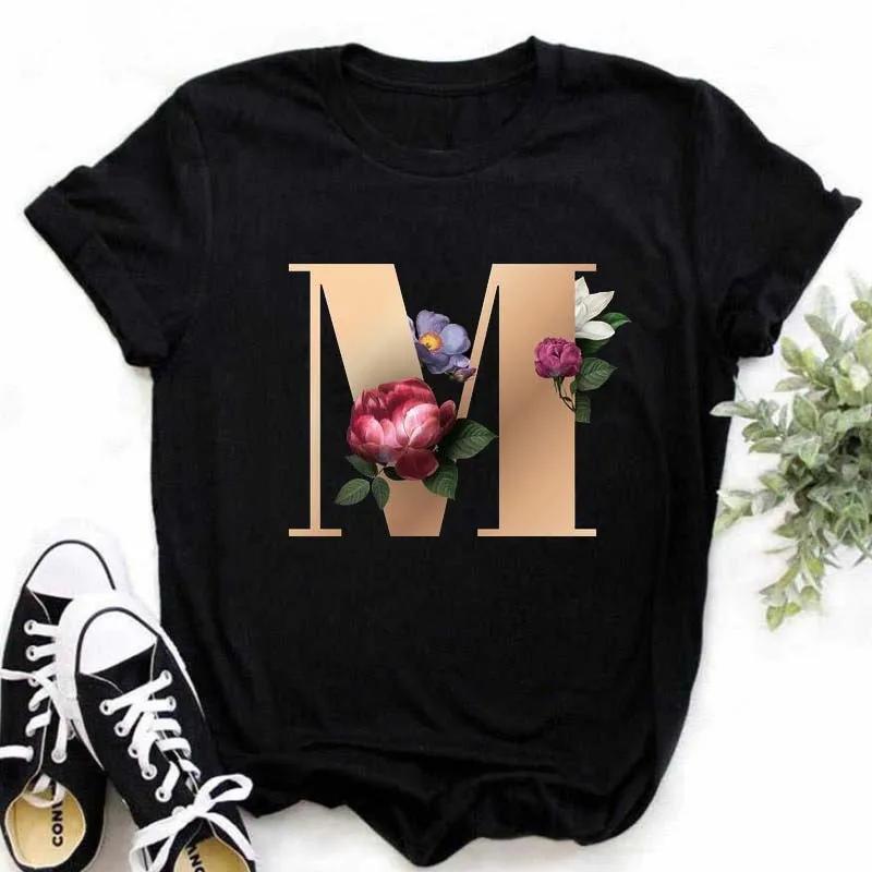 A B C D E Alphabet anglais imprimé T-Shirt femmes nouvel été Couples amoureux femme T-Shirt Harajuku