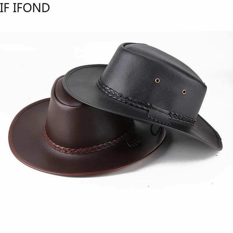 Chapeau de Cowboy Western en Faux Cuir pour Homme, Casquette Vintage de Jazz, de Haute Qualité, Auto
