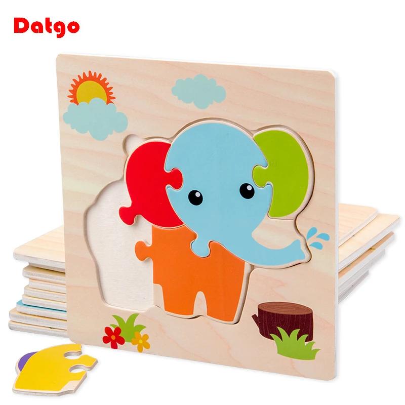 Puzzle 3D en bois pour bébé, formes Tangram, apprentissage éducatif, dessin animé, Intelligence anim