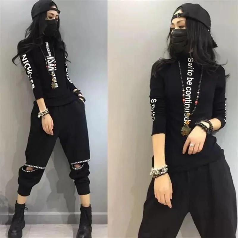T-shirt à col mi-haut élastique pour Femme, haut chaud avec lettres imprimées, Streetwear, automne h