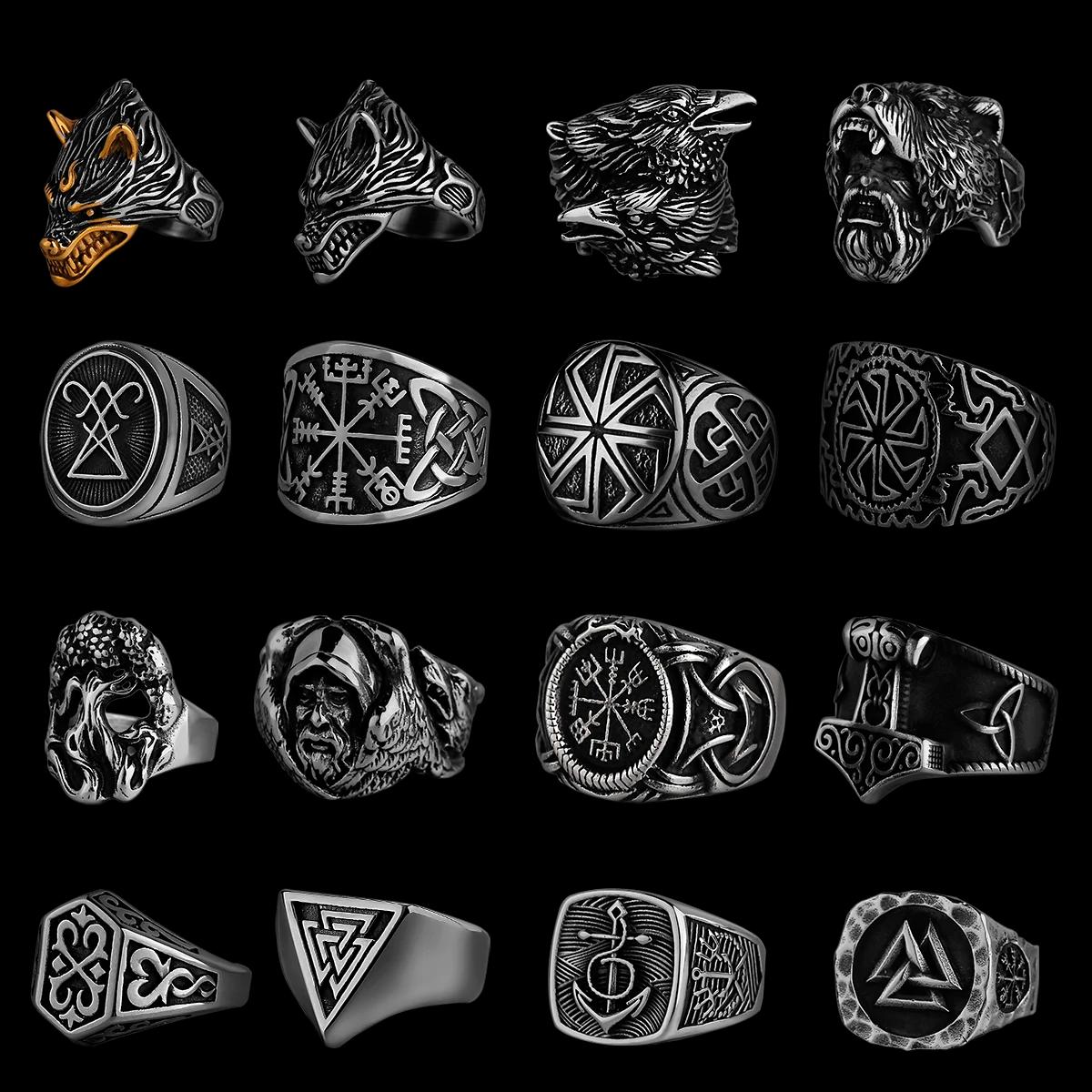 Anneau Viking nordique en acier inoxydable, boussole ancre, arbre de vie, Rune Viking, loup, pour ho