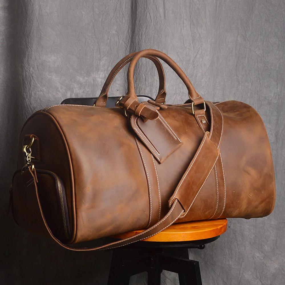 ZRCX – sac à main Vintage pour hommes, sac de voyage en cuir Geunine, grande capacité, messager à ba