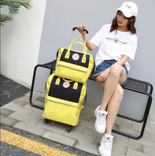 Sac à roulettes de voyage pour femmes, sac à dos à bagages à main avec sac à main, valise à roulette
