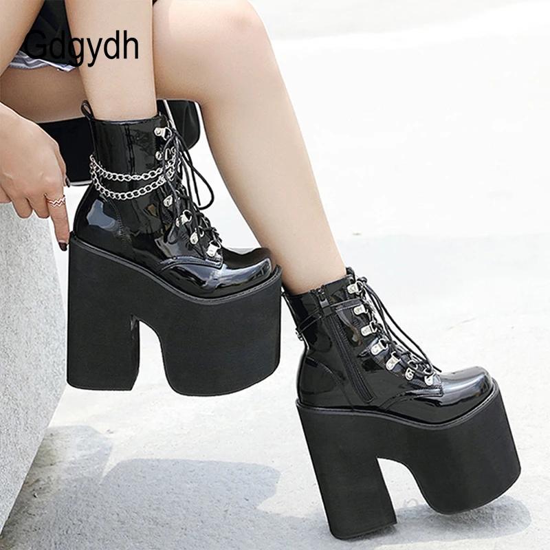 Gdgydh-Bottines de rinçage de scène de boîte de nuit pour femmes, chaussures punk gothiques à talon 