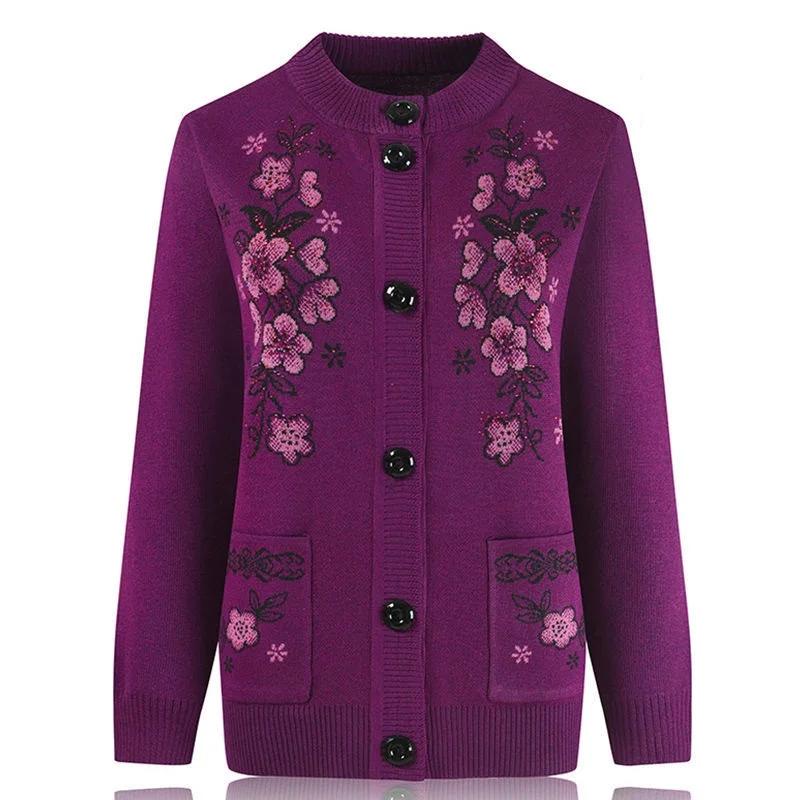 Pull en tricot à manches longues en titane pour femmes d'âge moyen, cardigan de grand-mère, manteau 