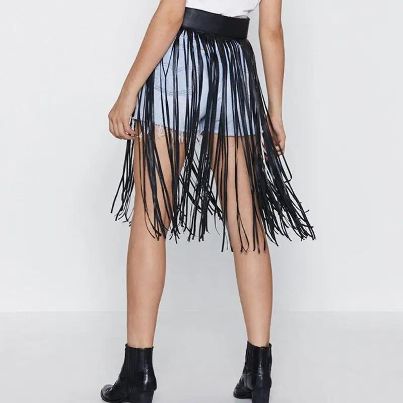 Jupe à franges en Faux pour femmes, taille haute, harnais avec boutons à pression, fête d'halloween,