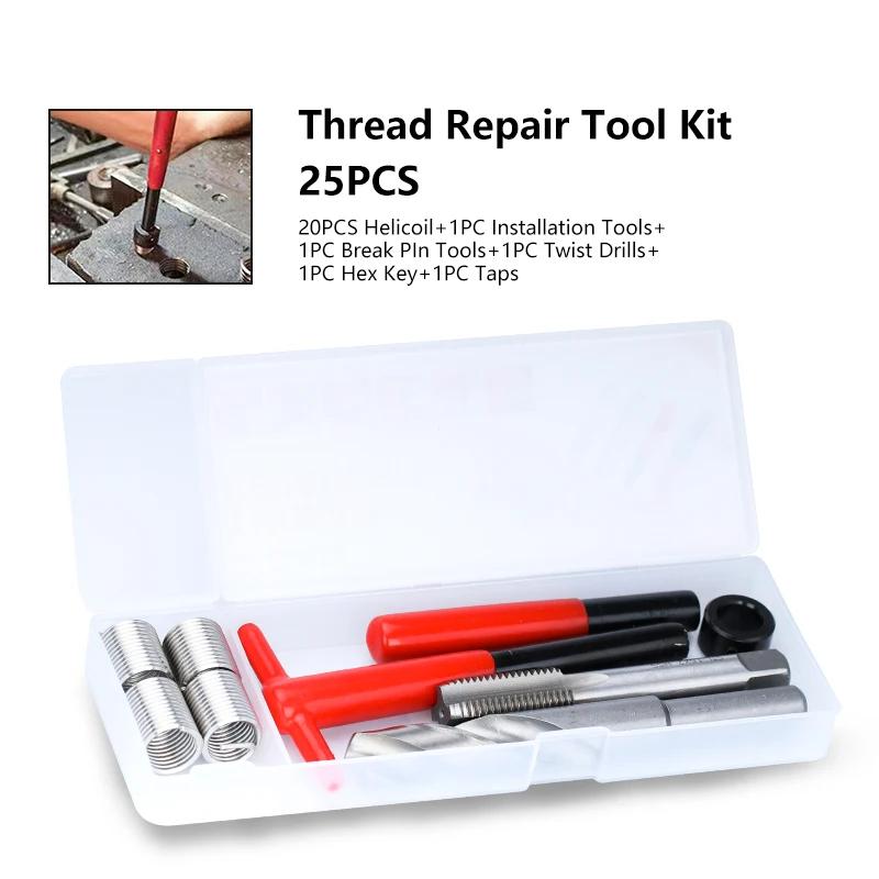 XCAN outil de réparation de filetage 25 pièces M3/M4/M5/M6/M7/M8/M10/M12/14 pour la restauration de 