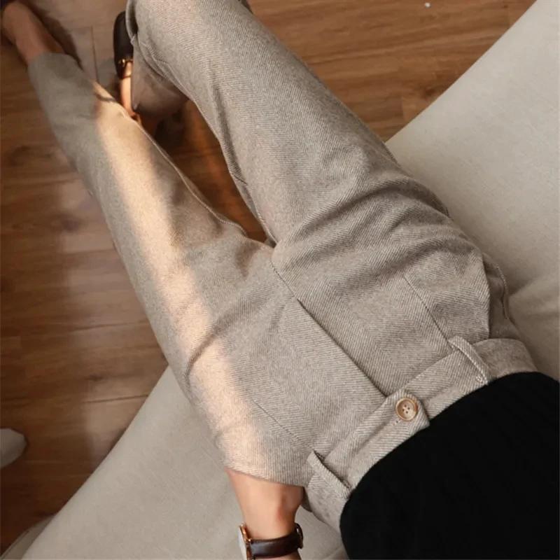 Pantalon crayon sarouel en laine pour femme, taille haute, pantalon décontracté imbibé, bureau, auto