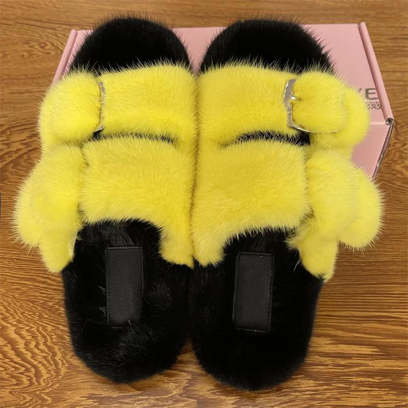 Pantoufles de luxe de styliste pour femmes, chaussures d'hiver à la mode européenne, pantoufles pour