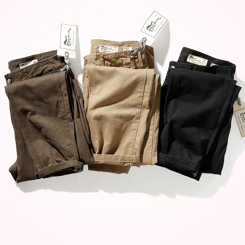 Pantalon décontracté en coton pur pour homme, nouveau, rétro américain, tissé, lourd, sergé, délavé,