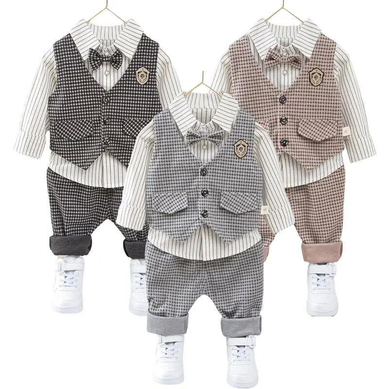 Costume élégant bébé garçon chemise rayée gilet pantalon - Tenue mariage anniversaire fête cérémonie chic