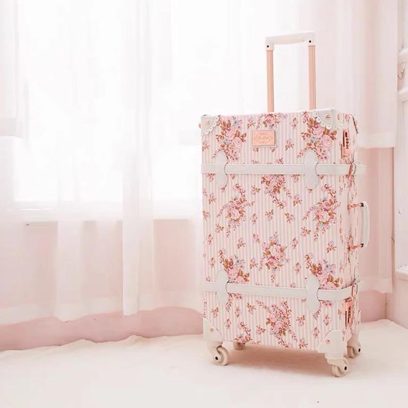 Valise de voyage Vintage pour femmes, ensemble de sac à main, chariot d'embarquement, bagages, roue 