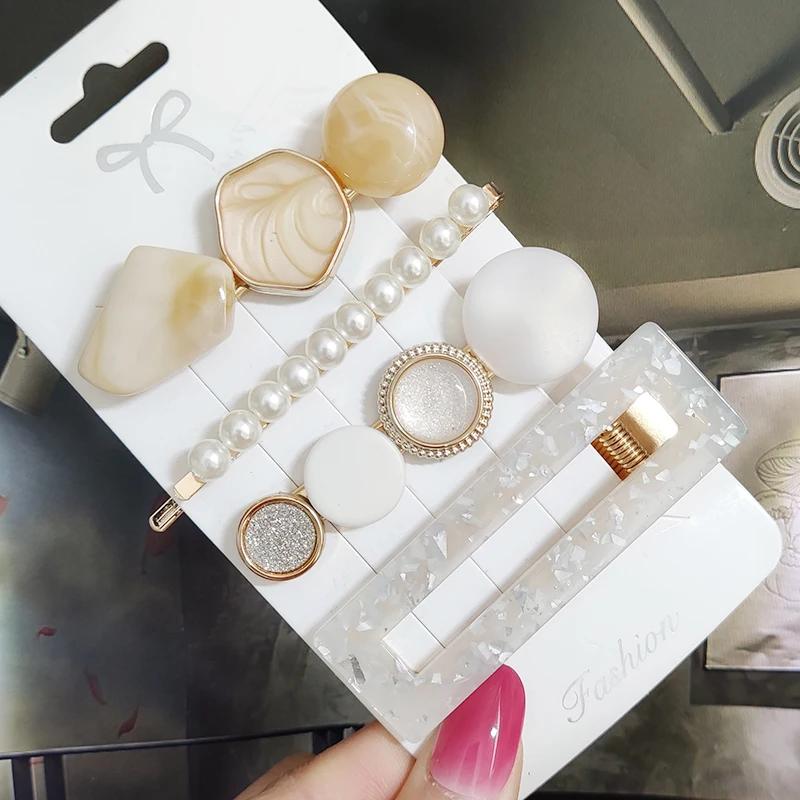 Ensemble de pinces à cheveux en perles pour femmes, épingles à cheveux coréennes, barrettes géométri