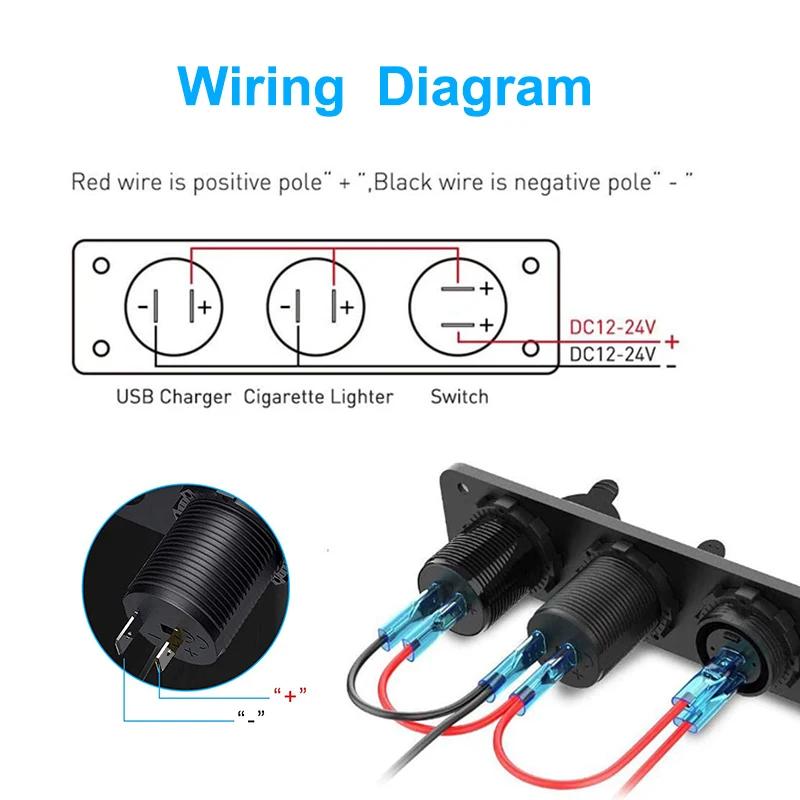 Prise allume-cigare 12V 3 en 1, étanche, double panneau de sortie USB QC3.0 pour voiture, RV, bateau