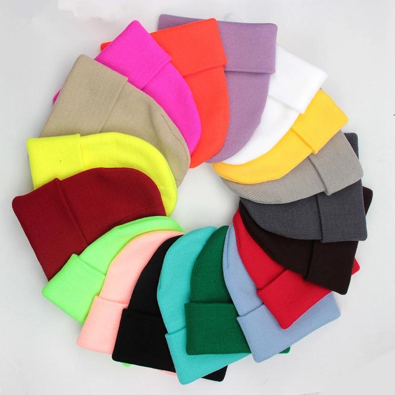 Bonnet unisexe solide automne hiver mélanges de laine doux chaud bonnet tricoté hommes femmes SkullC
