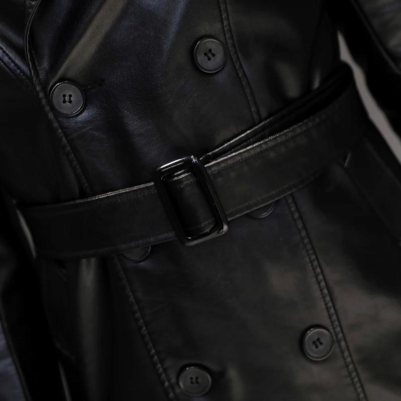 Mauroicardi automne noir Faux cuir Trench manteau hommes à manches longues ceinture Double boutonnag