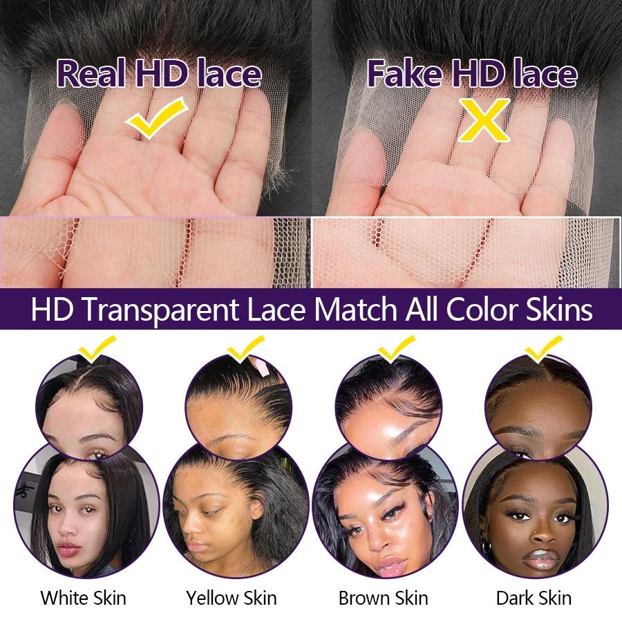 WOWANGEL –  Lace Frontal HD, cheveux lisses, 13x6, 13x4, 7x7, 6x6, 5x5, 100% Real HD Closure uniquem