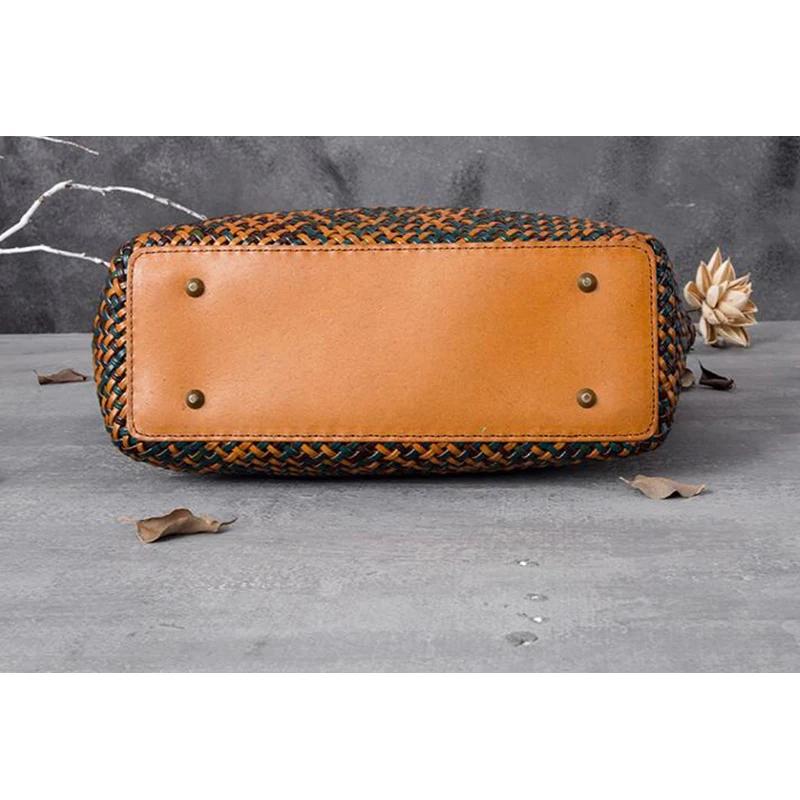 Sac à main en cuir pour femme, grand sac fourre-tout romantique tissé à la main, sac seau en cuir de