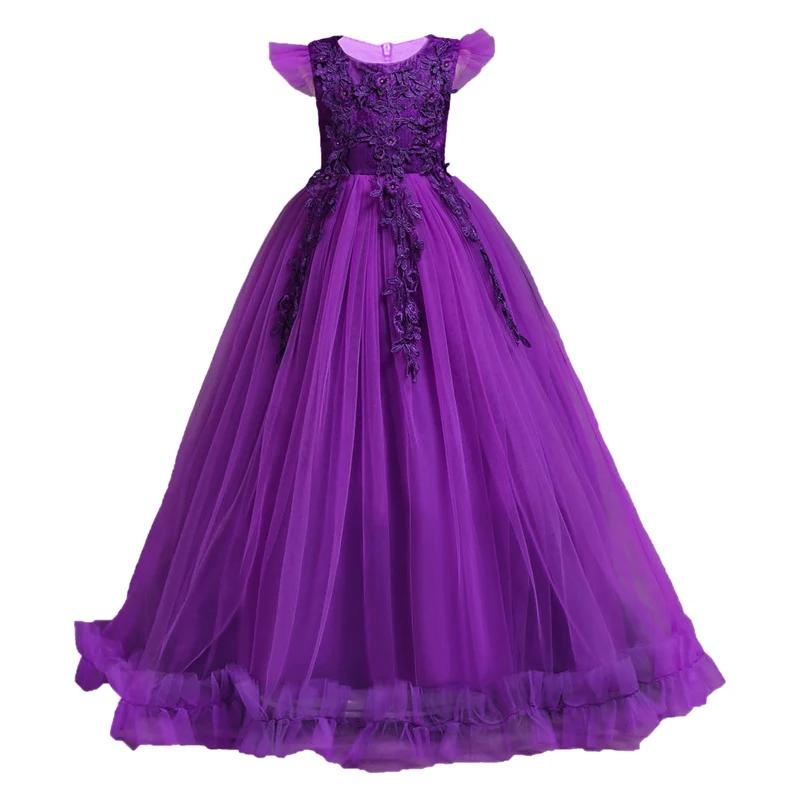 Robes longues en dentelle florale pour filles de 4 à 15 ans, tenue formelle sans manches, Costume de