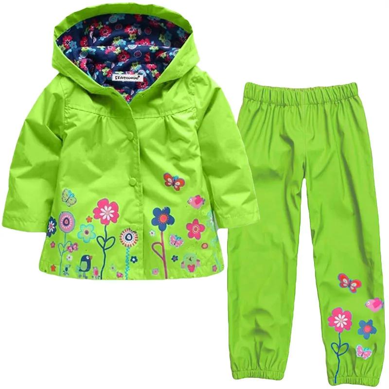 Ensemble de vêtements de printemps pour filles, motif floral, vêtements imperméables, manteau à capu