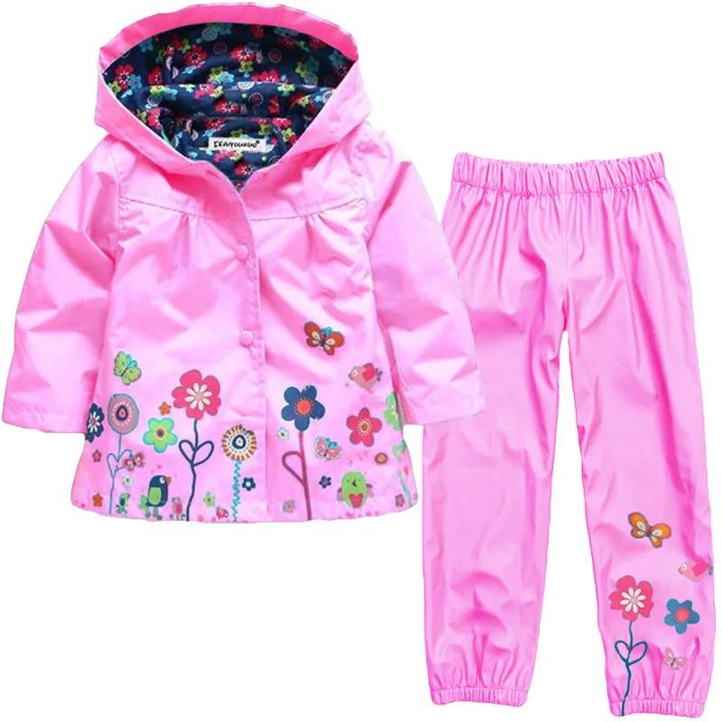 Ensemble de vêtements de printemps pour filles, motif floral, vêtements imperméables, manteau à capu