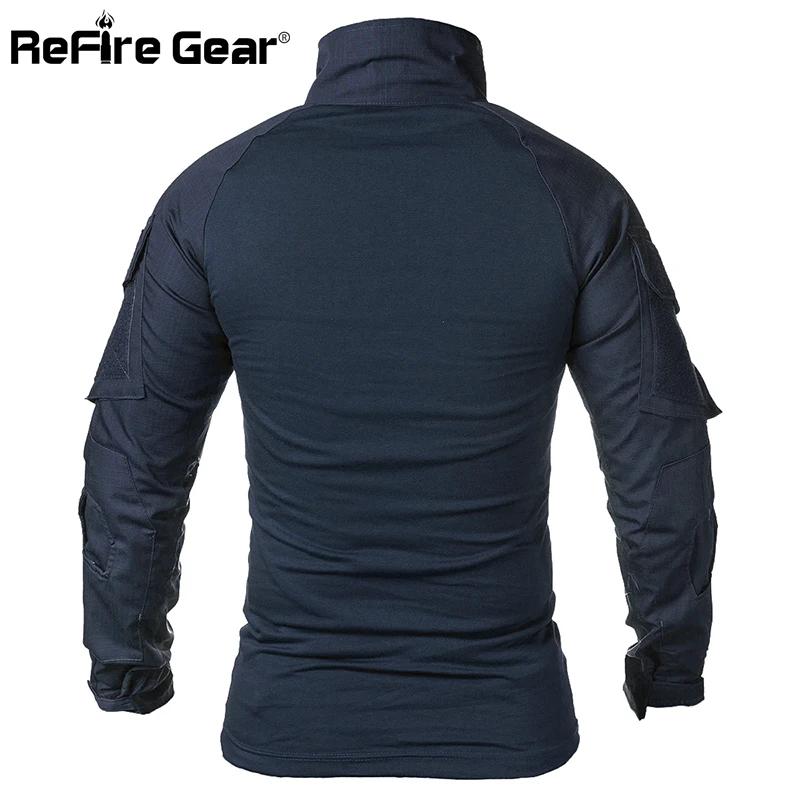 ReFire Gear armée Combat T-Shirt hommes à manches longues T-Shirt tactique solide coton chemise mili