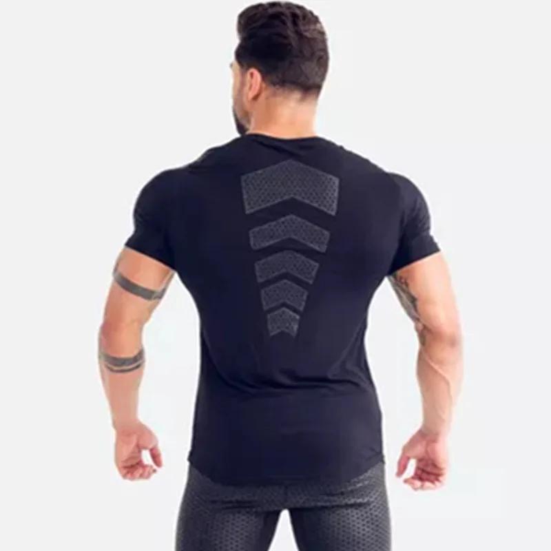 Compression séchage rapide T-shirt hommes course Sport maigre T-shirt court homme Gym Fitness muscul