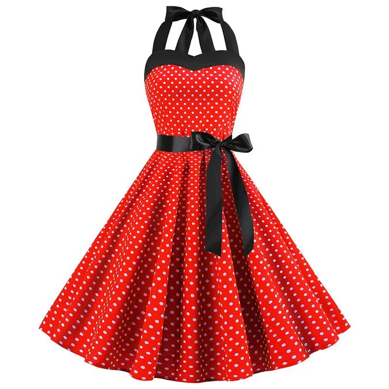 Robe Sexy rétro blanche à pois, Hepburn, Vintage, col licou, Robe de soirée, années 50 et 60, Pin Up