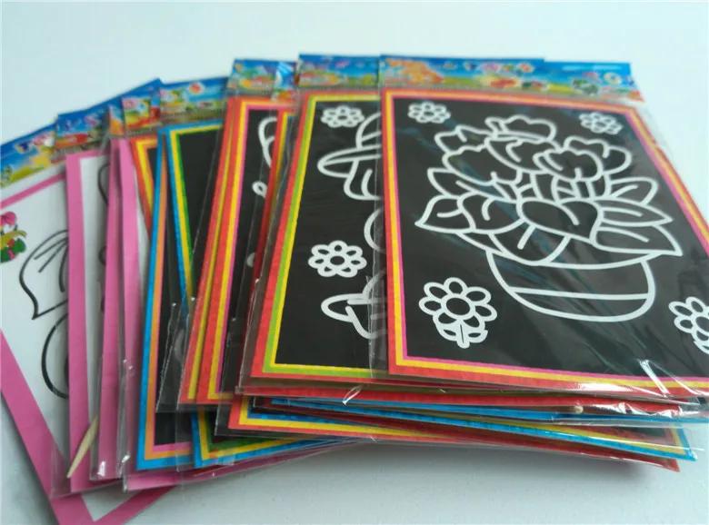 Papier d'art à gratter 13x9.8cm, 10 pièces, papier de peinture magique avec bâton de dessin, jouet p