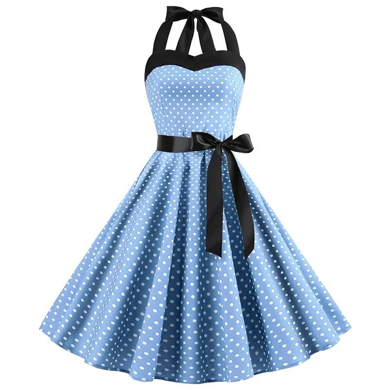 Robe Sexy rétro blanche à pois, Hepburn, Vintage, col licou, Robe de soirée, années 50 et 60, Pin Up