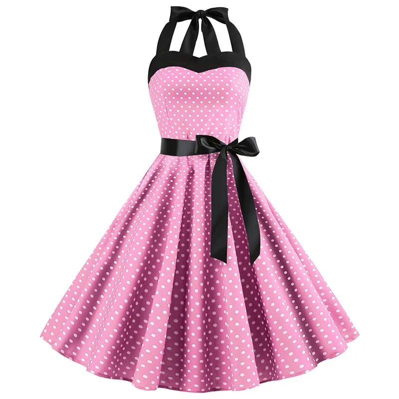 Robe Sexy rétro blanche à pois, Hepburn, Vintage, col licou, Robe de soirée, années 50 et 60, Pin Up