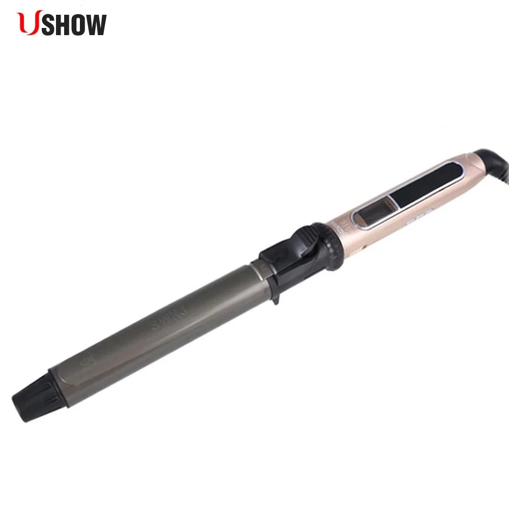 USHOW-Fer à friser rotatif professionnel avec affichage numérique de la température à LED, bigoudi e