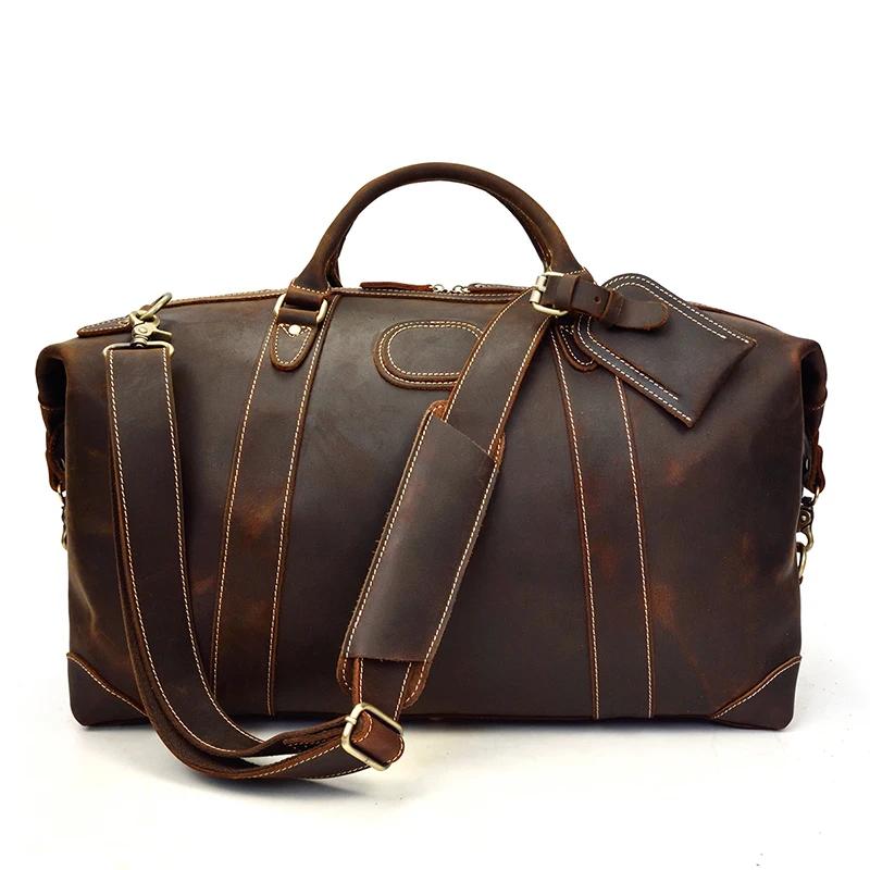 Sacs de voyage en cuir de cheval pour hommes, grand sac à main avec rivet, sac polochon en cuir de v