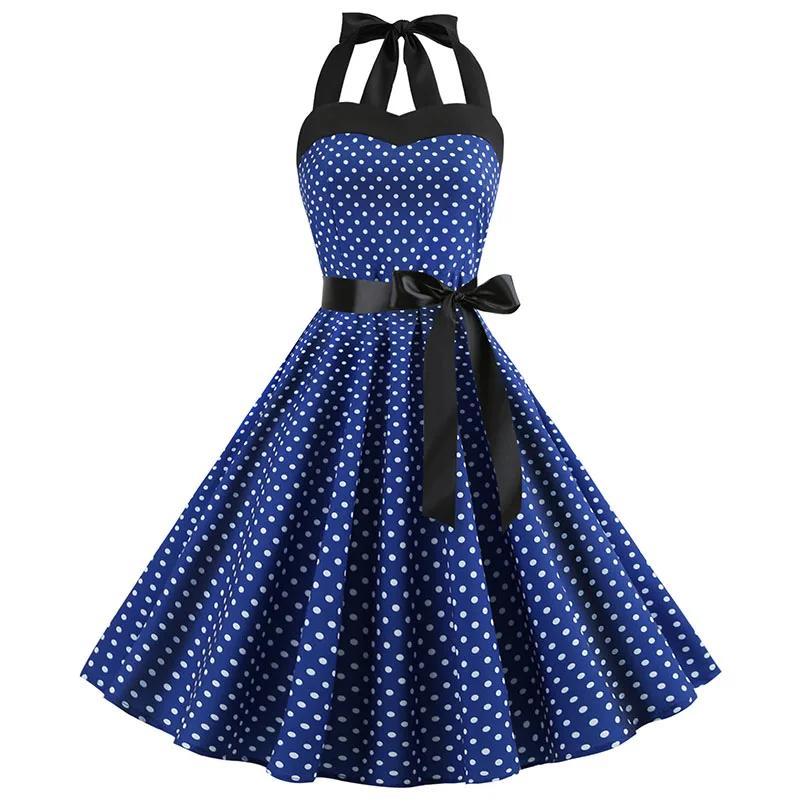 Robe Sexy rétro blanche à pois, Hepburn, Vintage, col licou, Robe de soirée, années 50 et 60, Pin Up