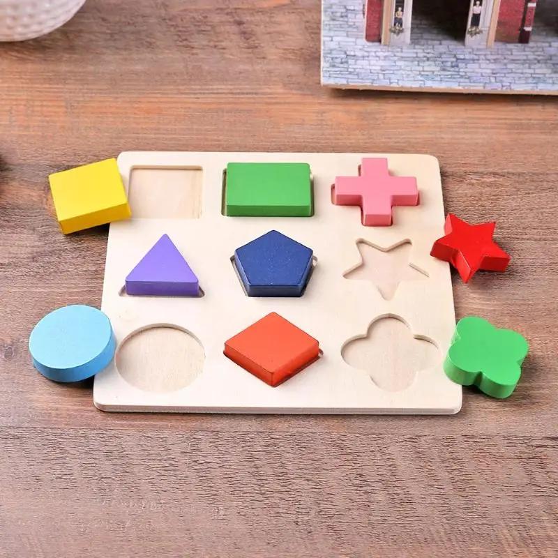 Formes géométriques en bois Montessori Puzzle tri des briques mathématiques apprentissage préscolair