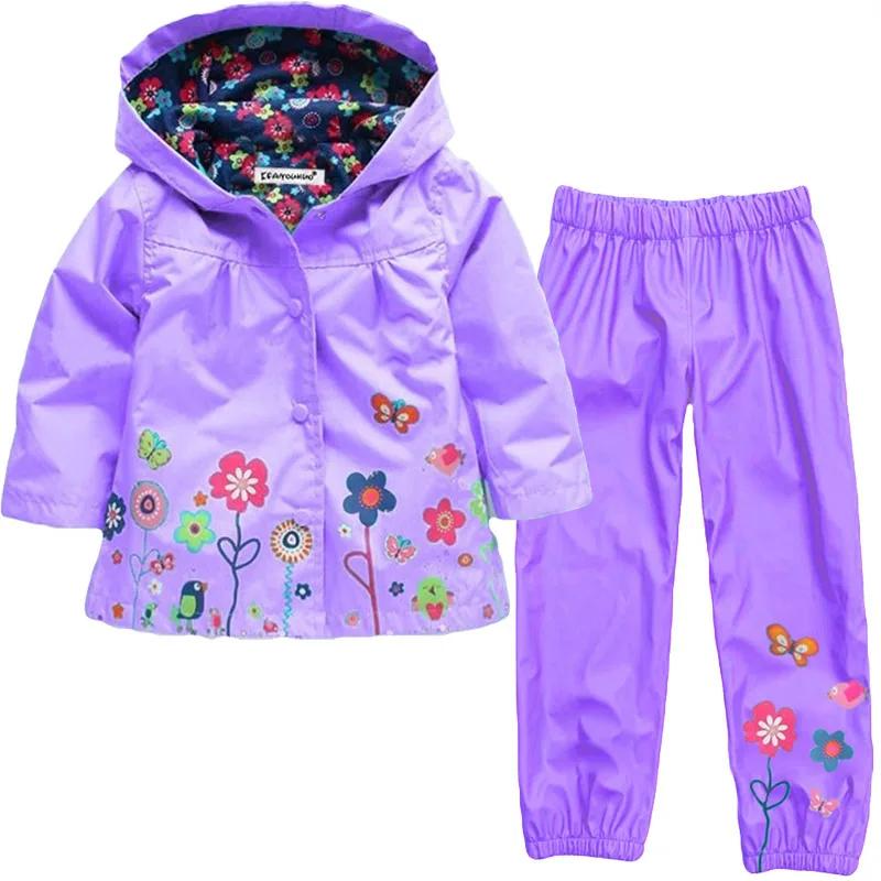 Ensemble de vêtements de printemps pour filles, motif floral, vêtements imperméables, manteau à capu