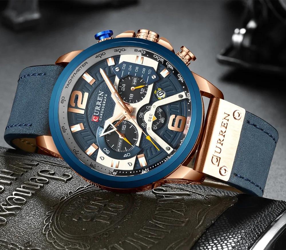 CURREN montres de Sport décontractées pour hommes bleu Top marque de luxe militaire en cuir montre-b