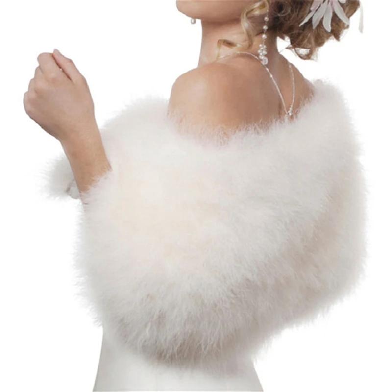Luxueux autruche blanc plume Wrap mariée fourrure veste mariage haussement d'épaules manteau mariée 