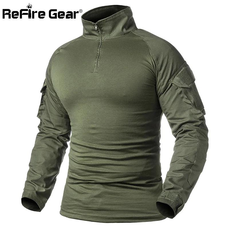 ReFire Gear armée Combat T-Shirt hommes à manches longues T-Shirt tactique solide coton chemise mili
