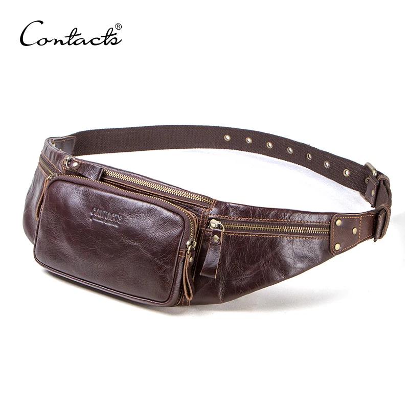 Sac banane en cuir de vachette CONTACT'S pour homme, nouveau sac de taille décontracté, petit sac ba