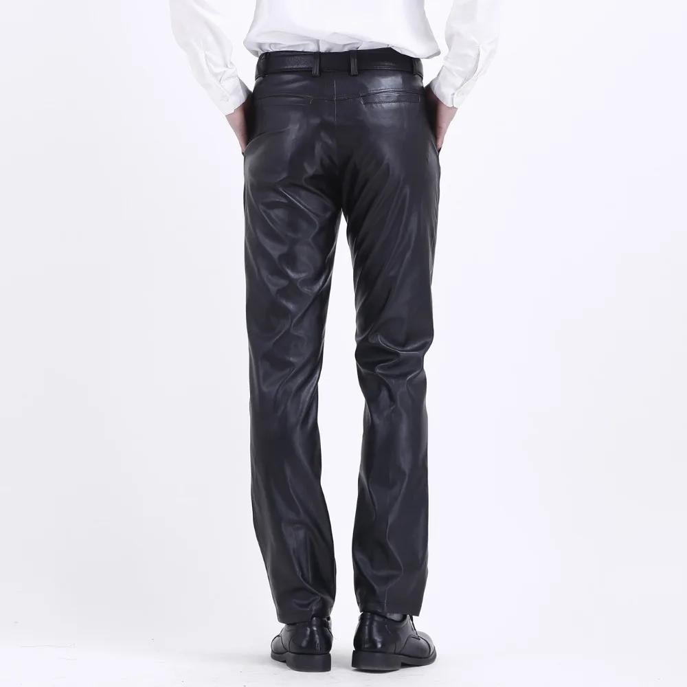 Pantalon en cuir pour hommes coupe droite élastique pantalon en cuir PU pantalon de moto mince