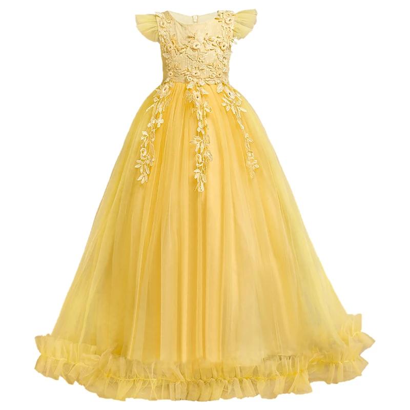 Robes longues en dentelle florale pour filles de 4 à 15 ans, tenue formelle sans manches, Costume de