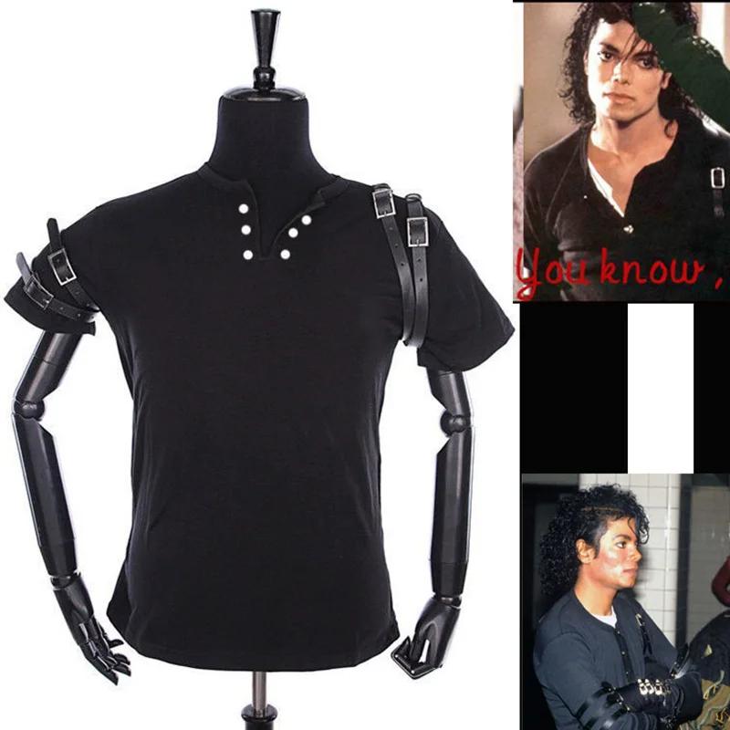 Costumes de joueur imitateur de moto, T-shirt noir BAD classique, ceinture, Michael Joseph Jackson