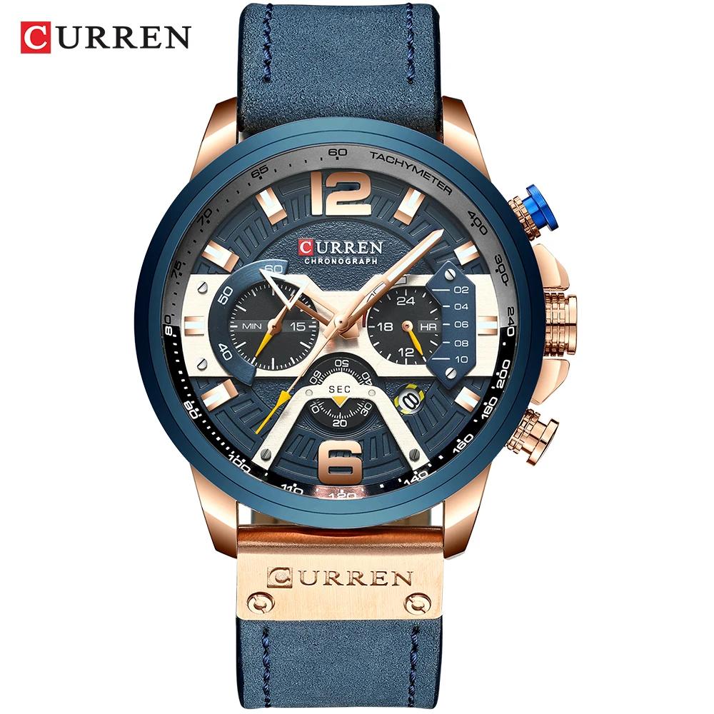 CURREN montres de Sport décontractées pour hommes bleu Top marque de luxe militaire en cuir montre-b
